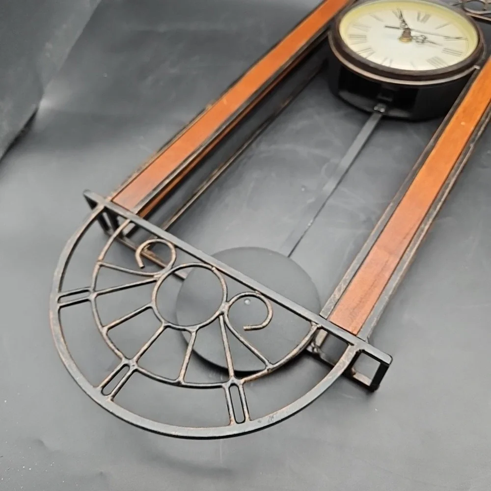 Vintage Howard Miller Devahn Wall Clock Metal Wood Tested Works Black Brown